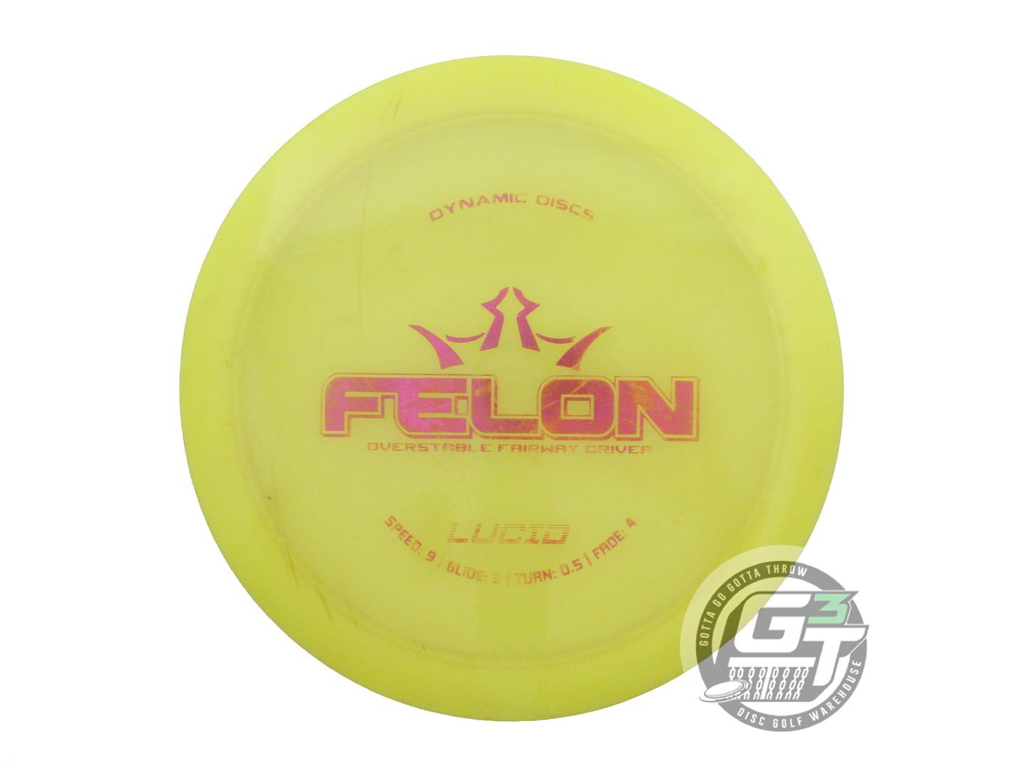 USED Dynamic Discs Lucid Felon 175g Yellow Magenta Foil Fairway Driver Golf Disc