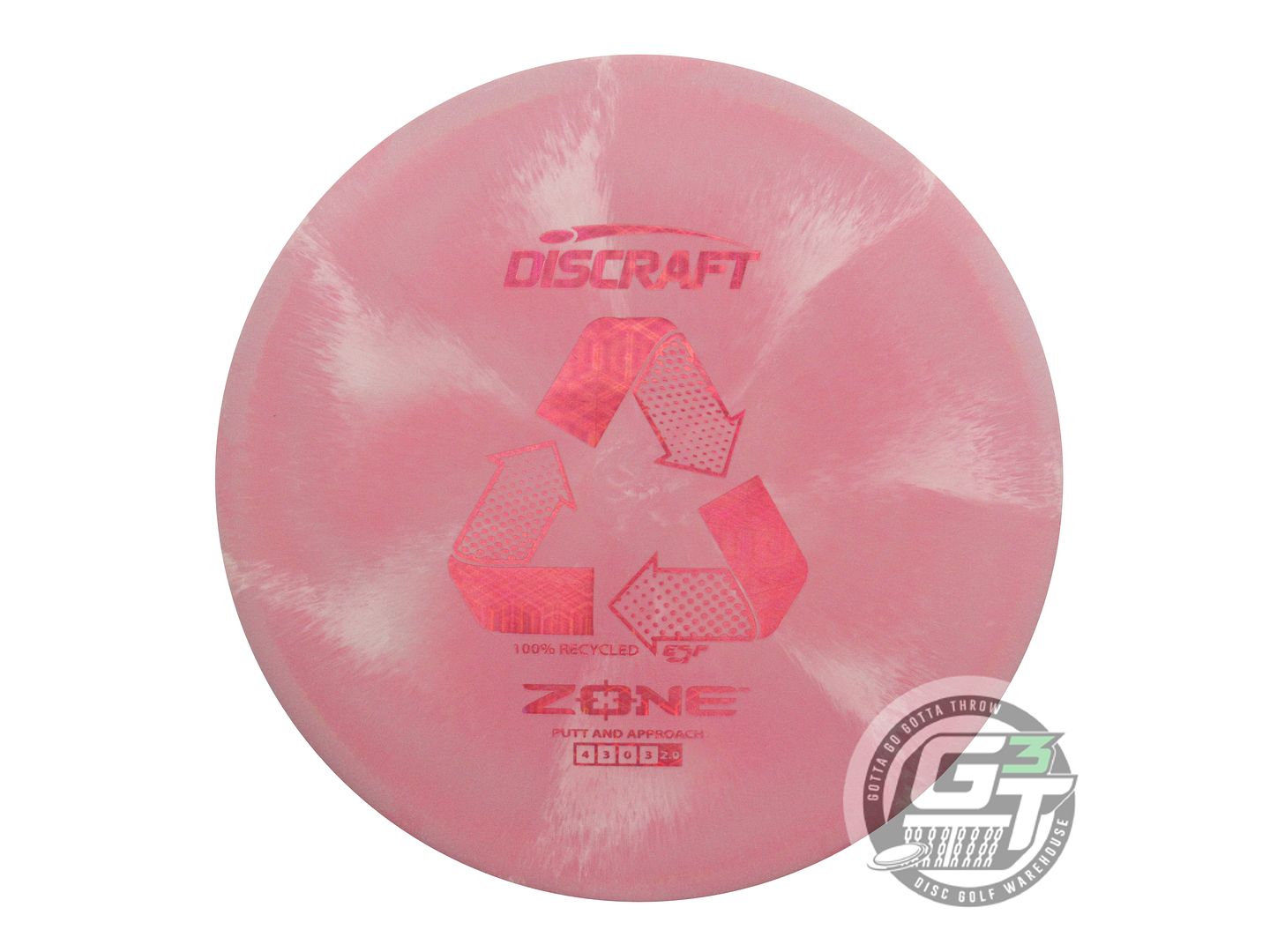 USED Discraft Recycled ESP Zone 167g Pink-Cream Putter Golf Disc