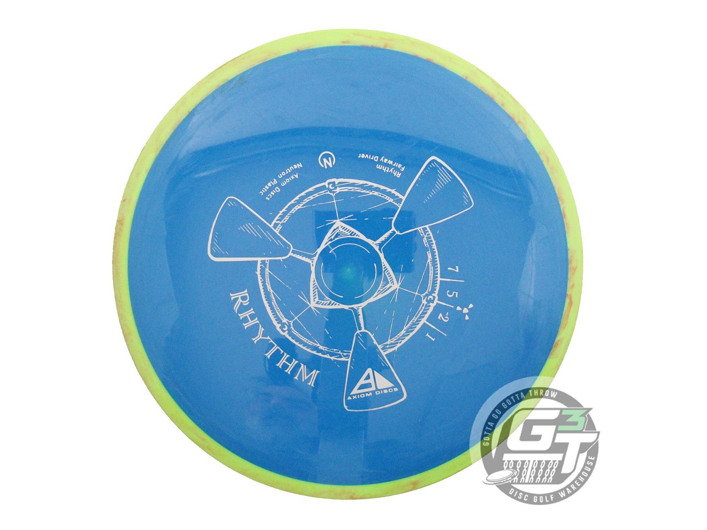 USED Axiom Discs Neutron Rhythm 169g Blue Lime Rim Distance Driver Golf Disc