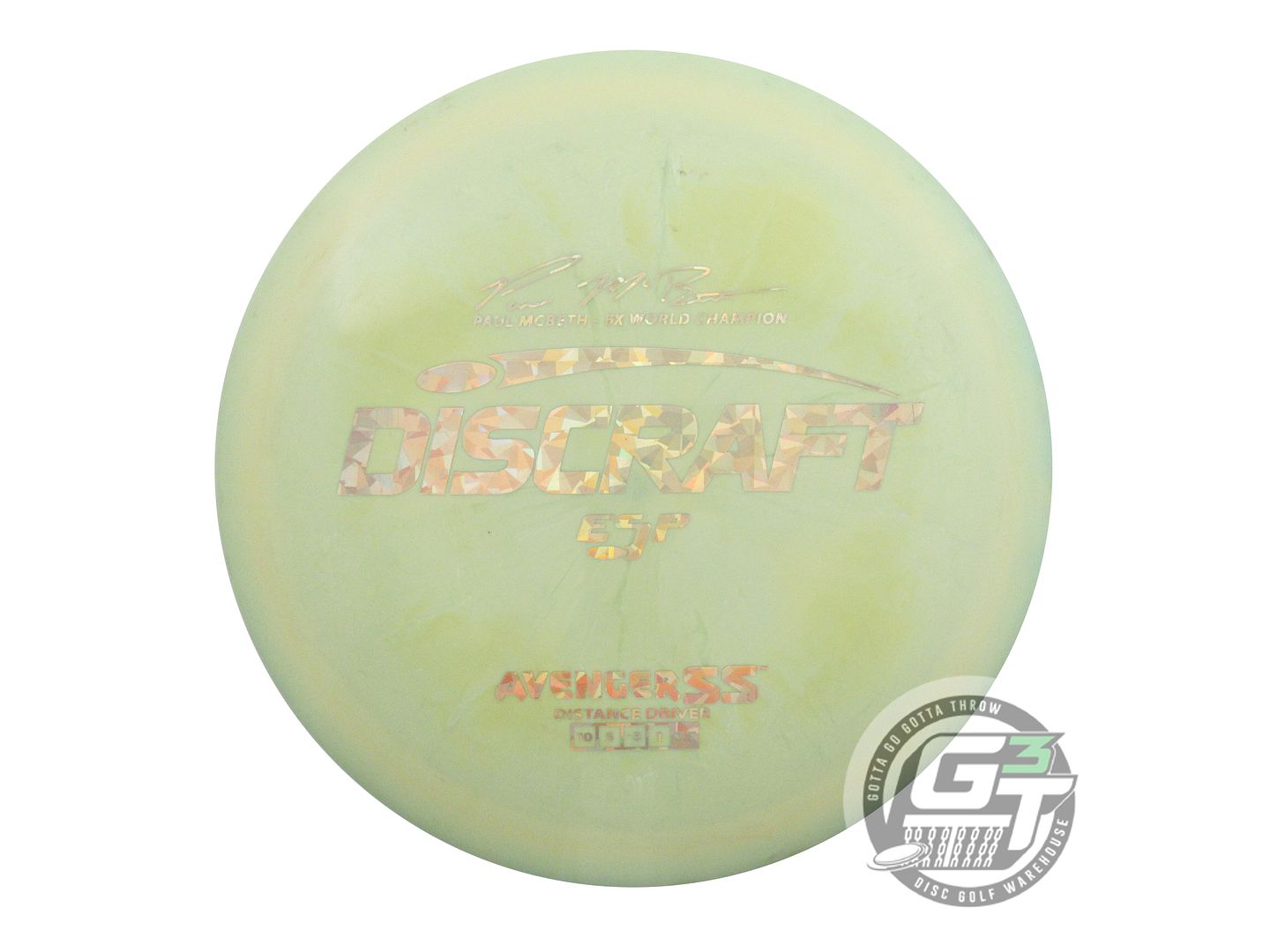 USED Discraft ESP Avenger SS 172g Lime Gold Shatter Distance Driver Disc