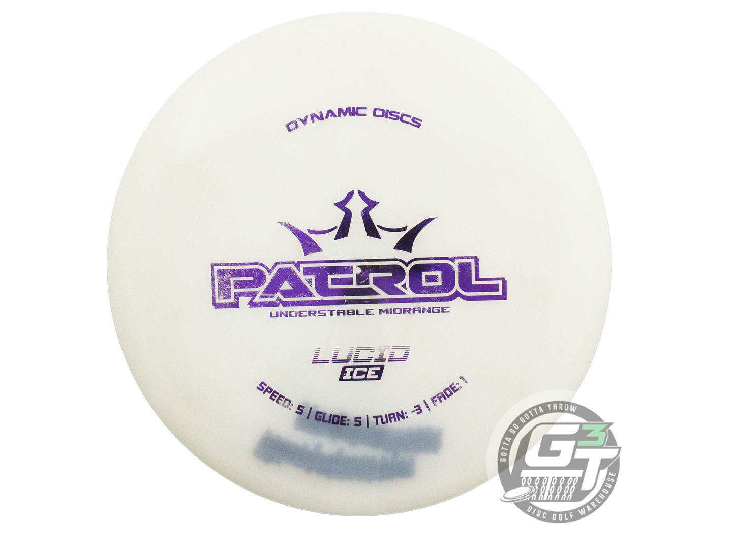 USED Dynamic Discs Lucid Ice Patrol 173g White Purple Foil Midrange Golf Disc
