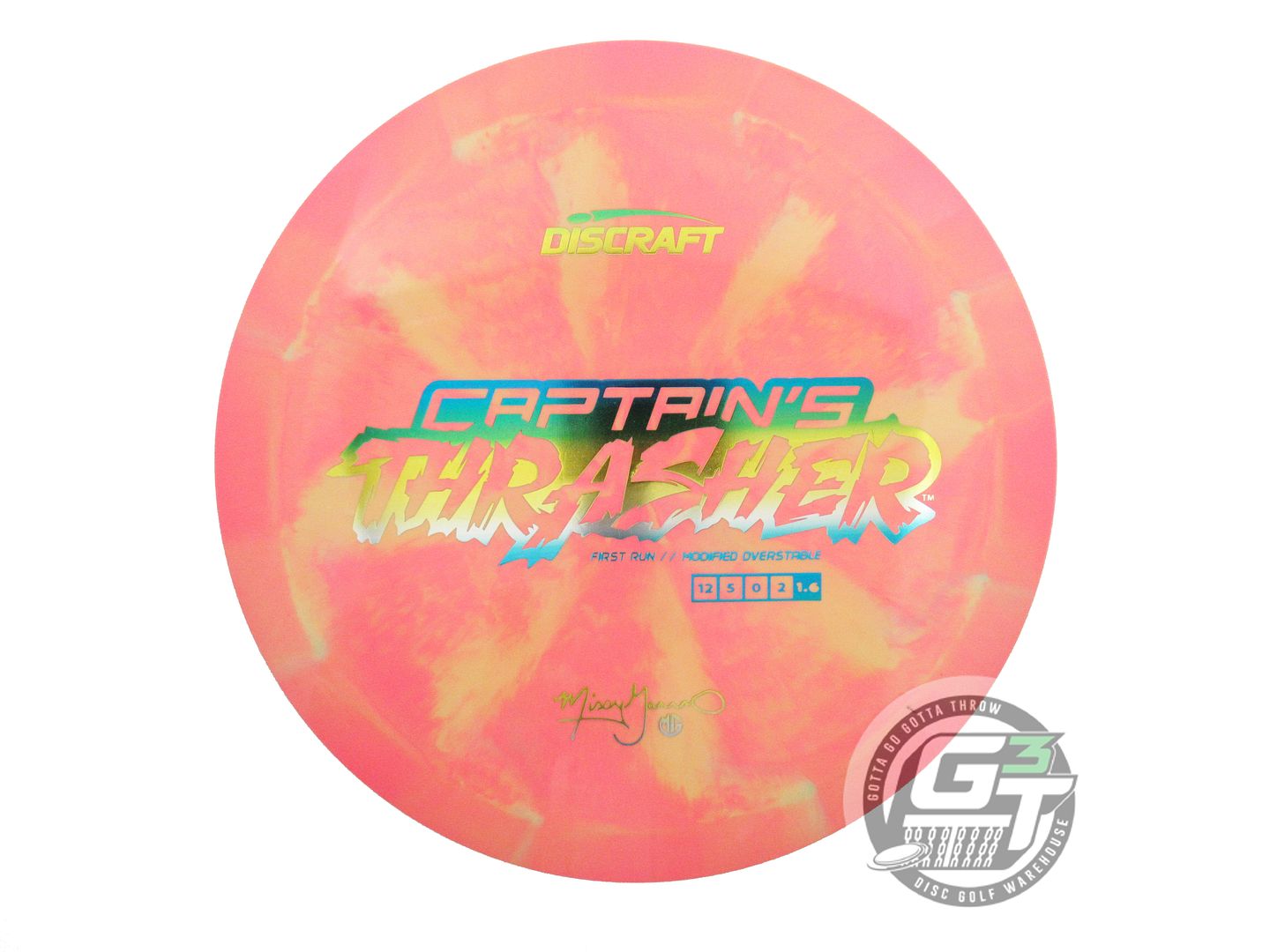 USED Discraft FIRST RUN ESP Captain's Thrasher 176g Pink-Yellow Driver Golf Disc