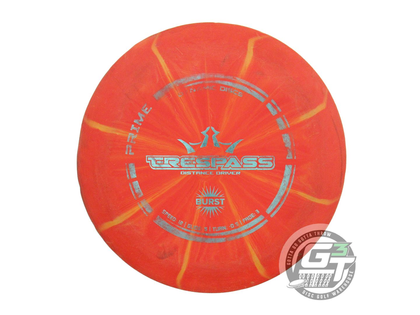 USED Dynamic Discs Prime Burst Trespass 173g Orange Aqua Foil Driver Golf Disc