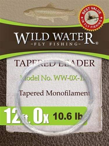 Wild Water Fly Fishing 12' Tapered Monofilament Leader 0X, 6 Pack
