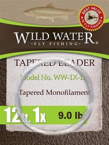 Wild Water Fly Fishing 12' Tapered Monofilament Leader 1X, 6 Pack