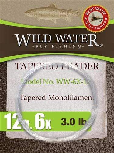 Wild Water Fly Fishing 12' Tapered Monofilament Leader 6X, 6 Pack