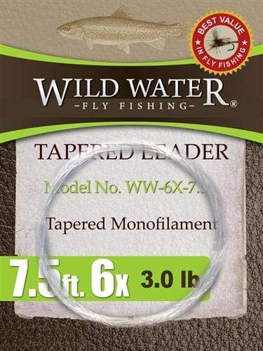 Wild Water Fly Fishing 7 1/2' Tapered Monofilament Leader 6X, 6 Pack