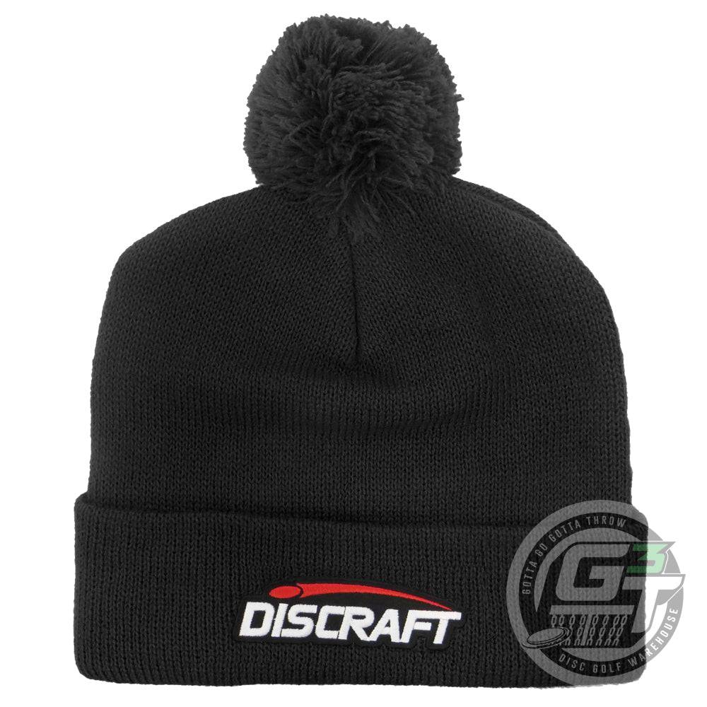 Discraft Apparel Black Discraft Logo Knit Cuffed Pom Beanie Winter Disc Golf Hat