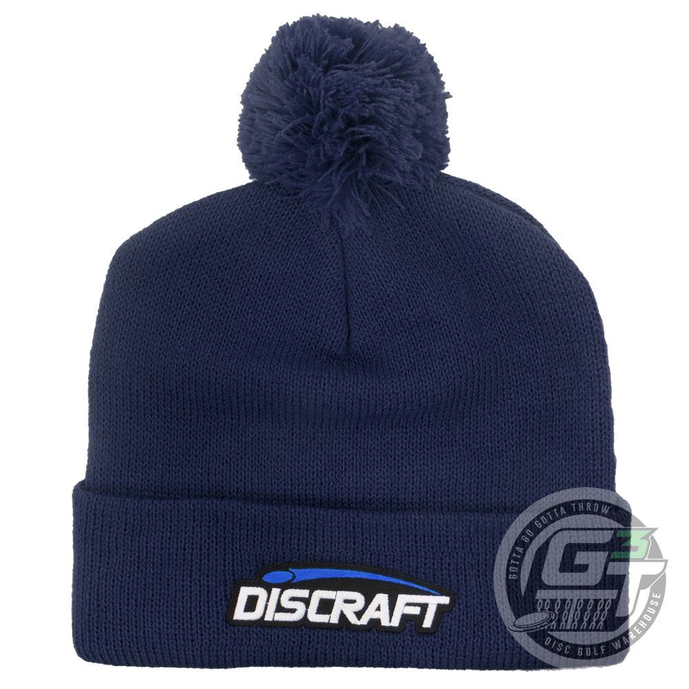 Discraft Apparel Navy Blue Discraft Logo Knit Cuffed Pom Beanie Winter Disc Golf Hat