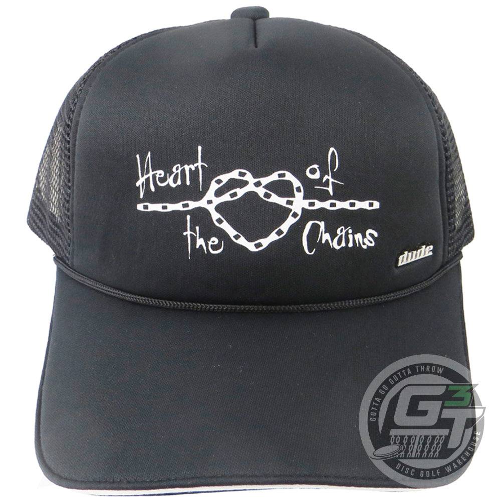 DUDE Apparel S / M / Black DUDE Kona Panis Heart of the Chains Trucker Cap Adjustable Mesh Disc Golf Hat - Black - S/M