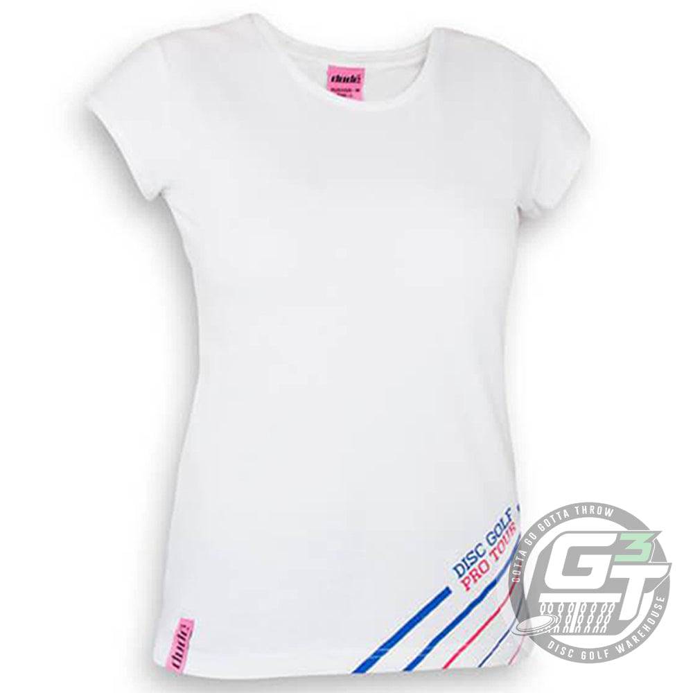 DUDE Apparel XXS / White DUDE Ladies Disc Golf Pro Tour Cotton Short Sleeve Disc Golf T-Shirt