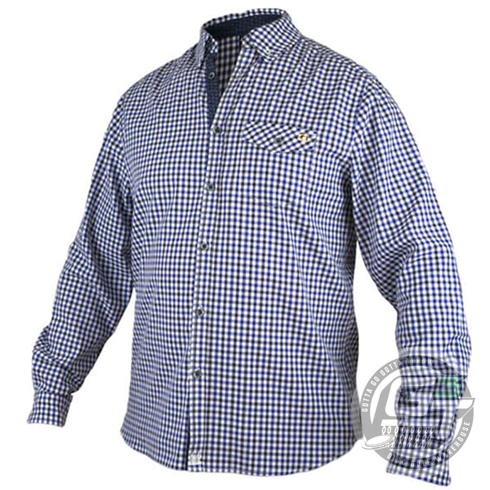 DUDE Apparel XXS / Navy Blue Check DUDE Woven Collared Long Sleeve Disc Golf Shirt