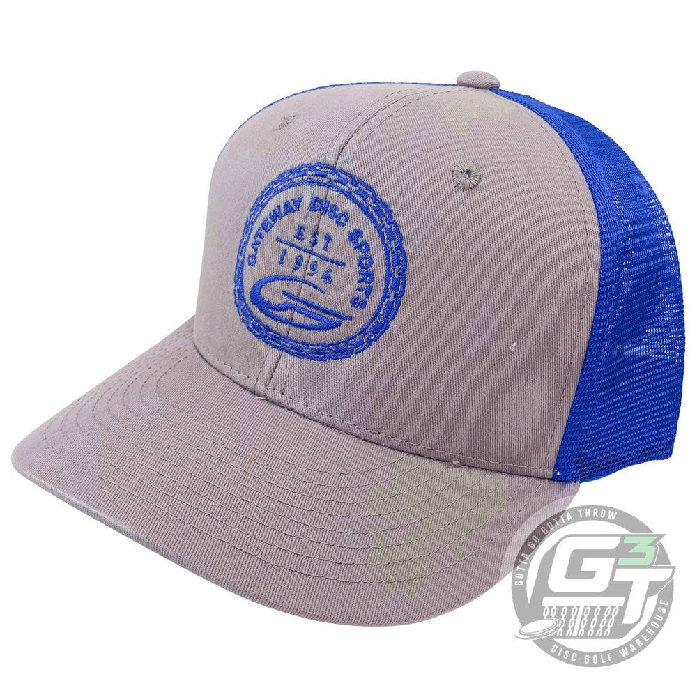 Gateway Disc Sports Apparel Light Gray / Blue Gateway Disc Sports Circle of Chains Logo Snapback Mesh Disc Golf Hat