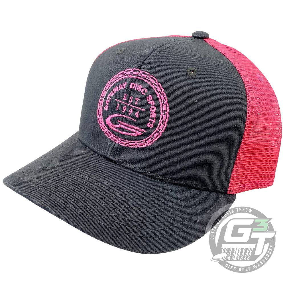 Gateway Disc Sports Apparel Dark Gray / Pink Gateway Disc Sports Circle of Chains Logo Snapback Mesh Disc Golf Hat