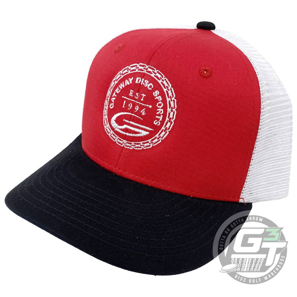 Gateway Disc Sports Apparel Red / Black / White Gateway Disc Sports Circle of Chains Logo Snapback Mesh Disc Golf Hat