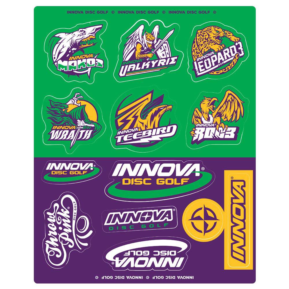 Innova Accessory Green / Orange / Purple Innova Disc Golf Mako3 / Valkyrie / Leopard3 Sticker Sheet
