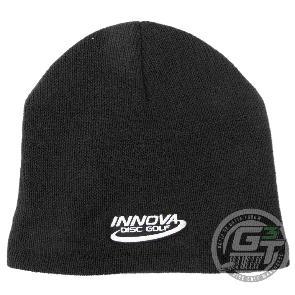 Innova Apparel Black Innova Logo Solid Fleece Lined Knit Beanie Winter Disc Golf Hat