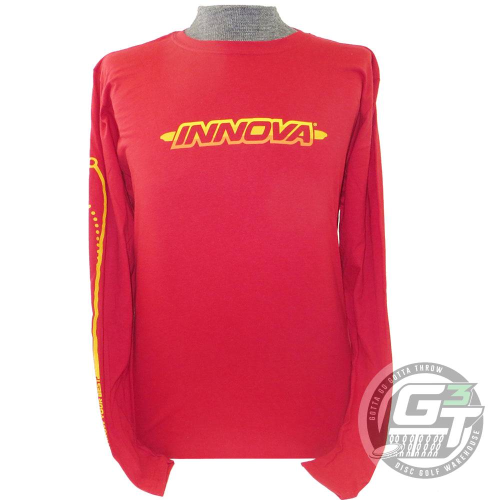 Innova Apparel S / Red Innova Striped Bar Logo Long Sleeve Disc Golf T-Shirt