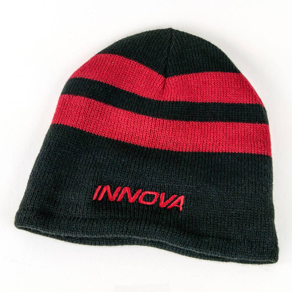 Innova Apparel Black / Red Innova Striped Fleece Lined Knit Beanie Winter Disc Golf Hat
