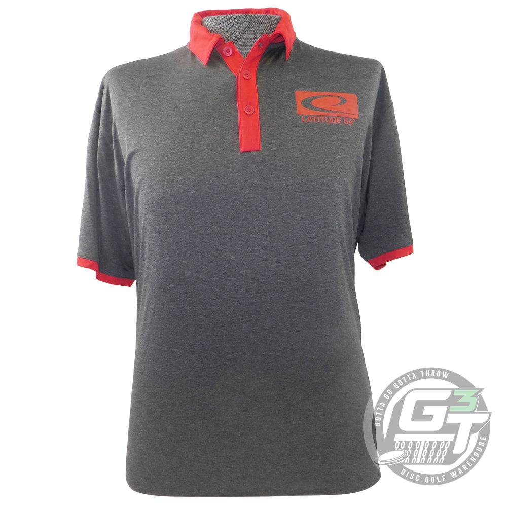 Latitude 64 Golf Discs Apparel M / Gray / Red Latitude 64 Box Logo Short Sleeve Performance Disc Golf Polo Shirt