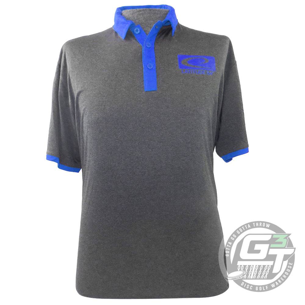 Latitude 64 Golf Discs Apparel M / Gray / Royal Blue Latitude 64 Box Logo Short Sleeve Performance Disc Golf Polo Shirt
