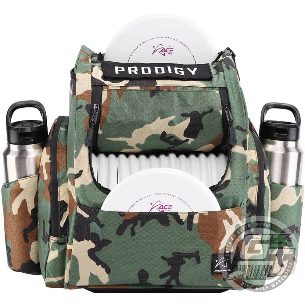 Prodigy Disc Bag Green Camo Prodigy BP-2 V3 w/ Nameplate Backpack Disc Golf Bag